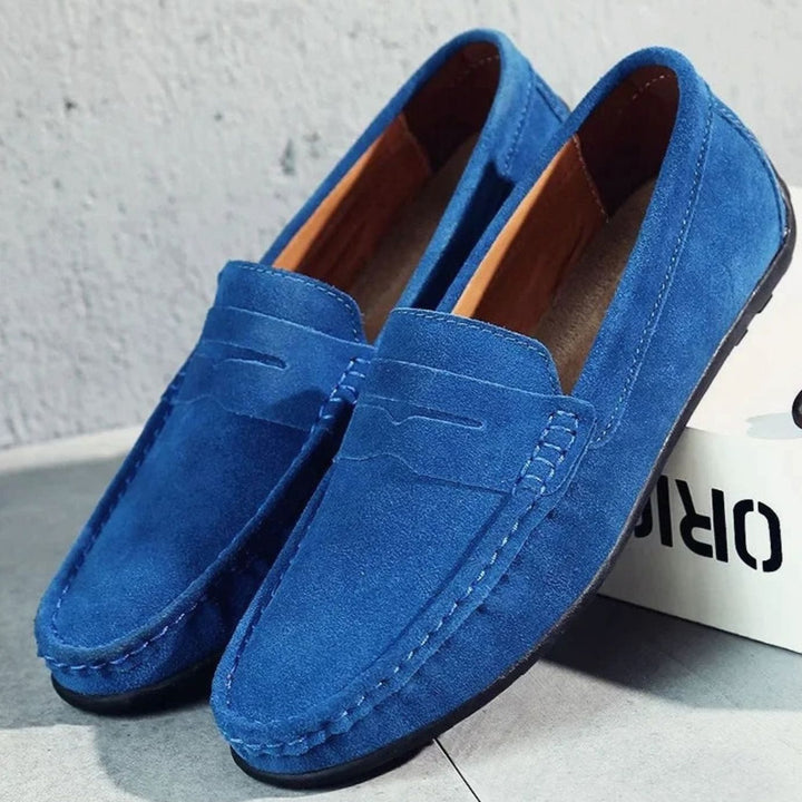 Men's Casual Suede Penny Slip-On Loafers, Navy Blue - Dark Blue