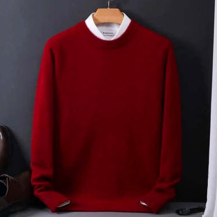 Men's Classic Crew-Neck Knitted Sweater - Red