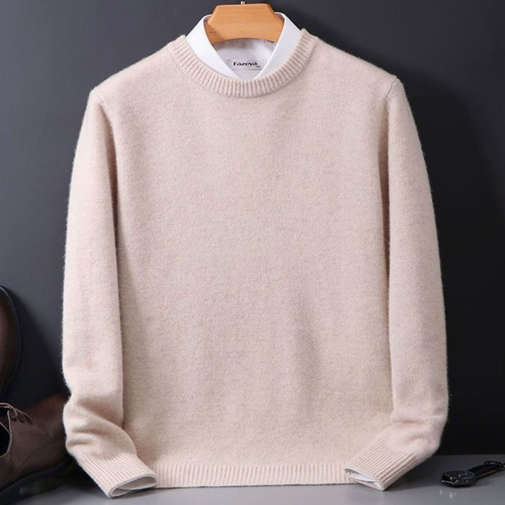 Men's Classic Crew-Neck Knitted Sweater - Cream White