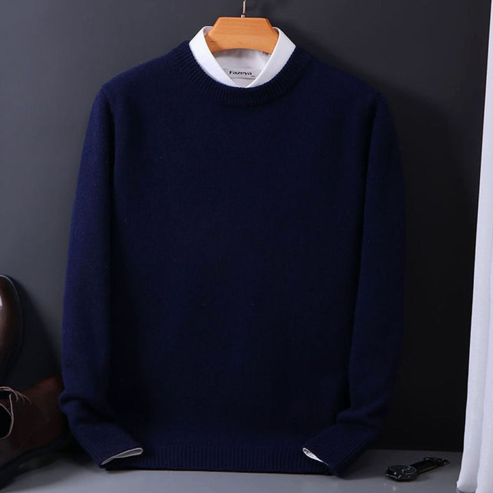 Men's Classic Crew-Neck Knitted Sweater - Dark Blue