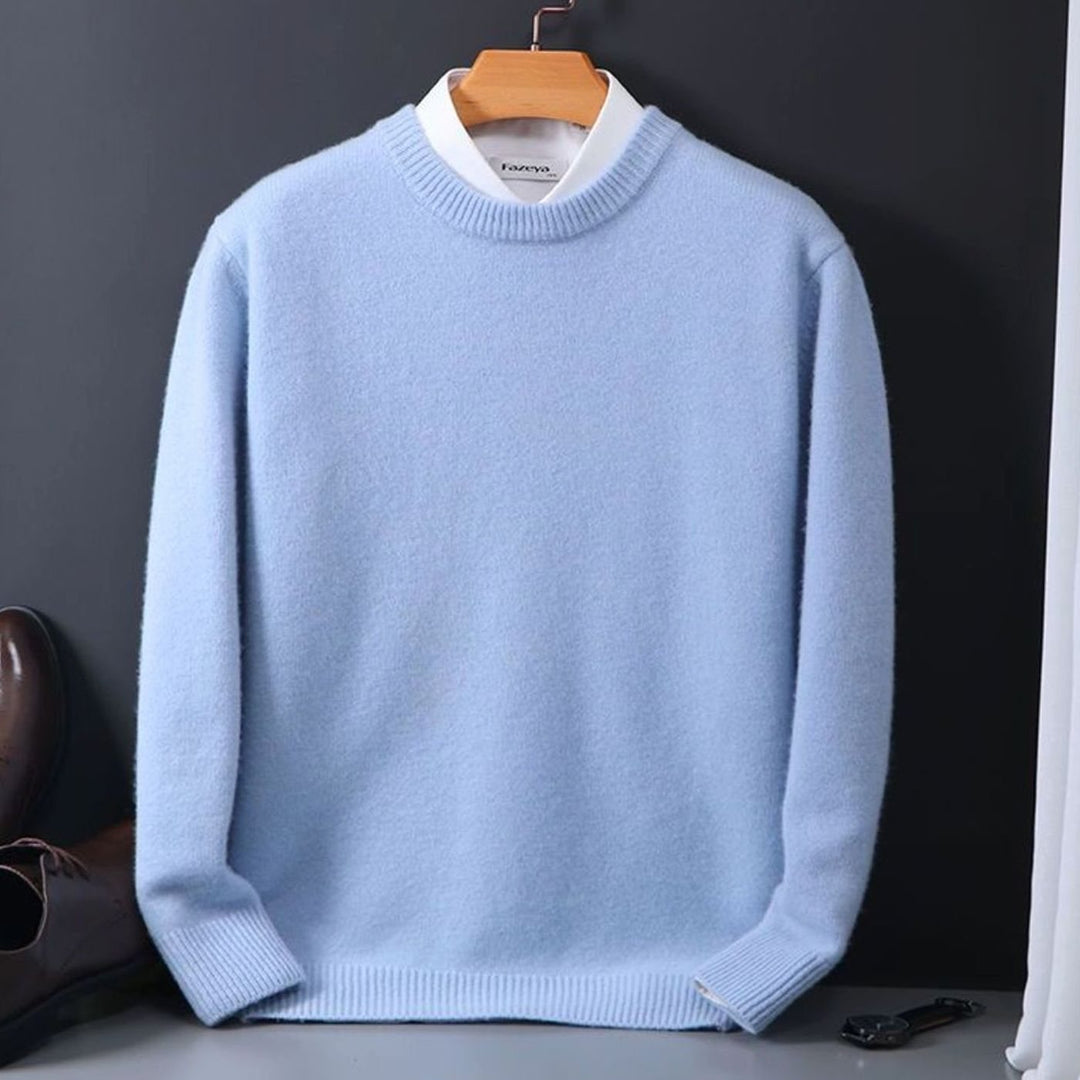 Men's Classic Crew-Neck Knitted Sweater - Light Blue
