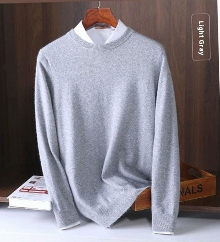 Men's Classic Crew-Neck Knitted Sweater - Light Grey