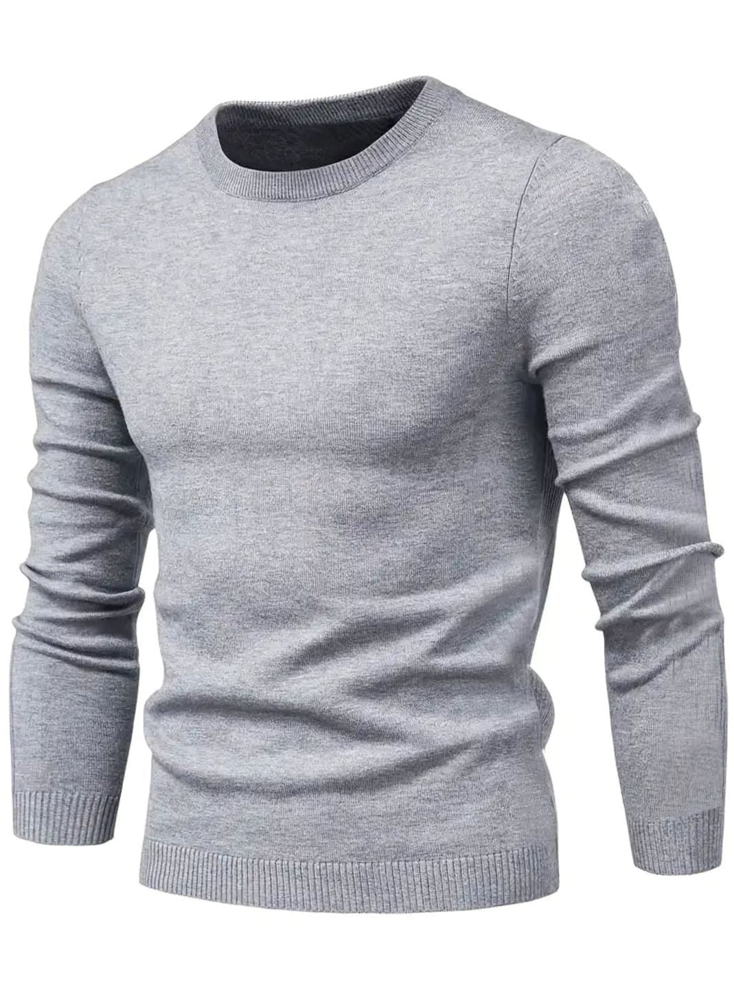 Men's Classic Crew-Neck Slim-Fit Knitted Sweater - Grey