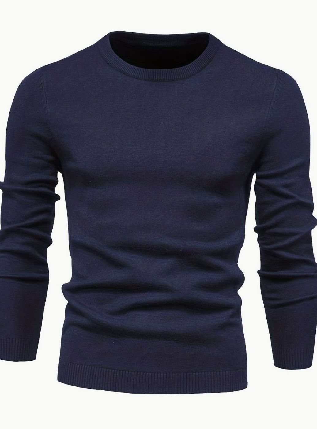 Men's Classic Crew-Neck Slim-Fit Knitted Sweater - Navy Blue