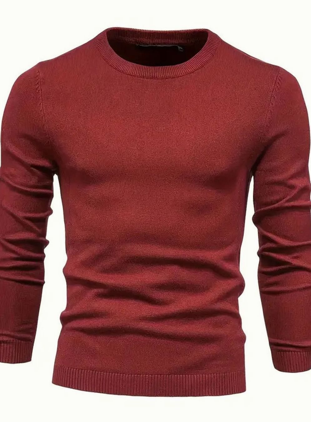 Men's Classic Crew-Neck Slim-Fit Knitted Sweater - Red
