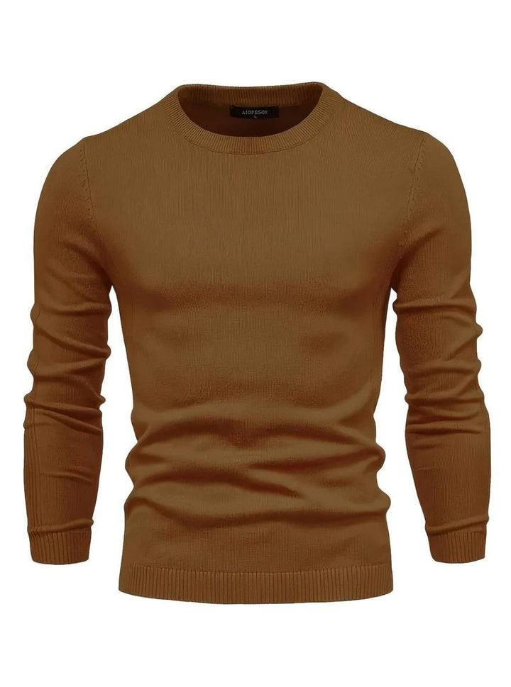 Men's Classic Crew-Neck Slim-Fit Knitted Sweater - Brown