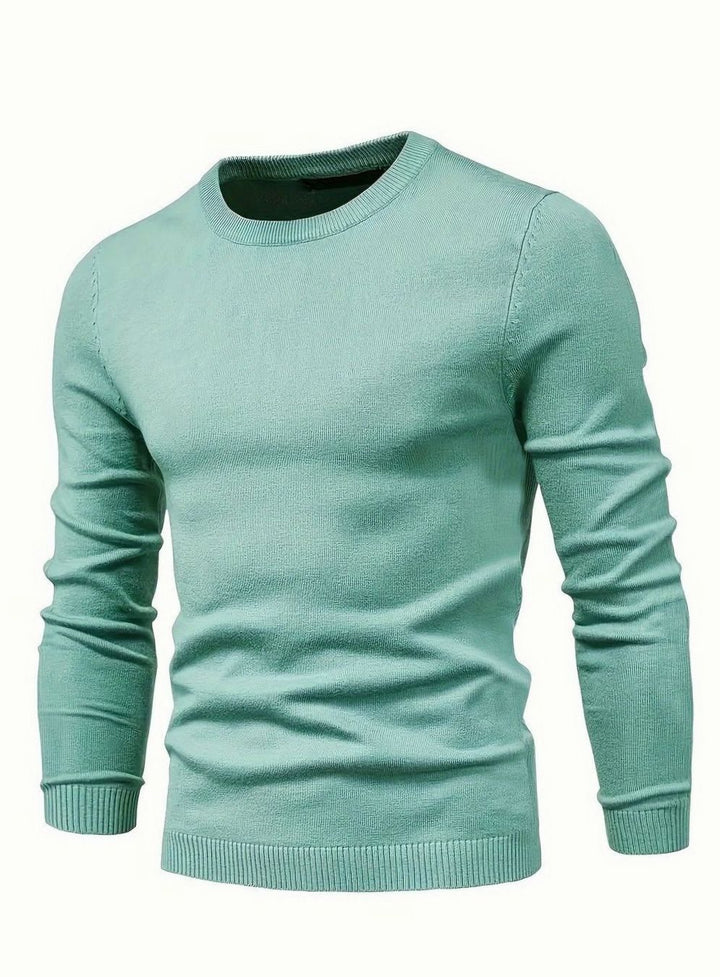 Men's Classic Crew-Neck Slim-Fit Knitted Sweater - Military Blue