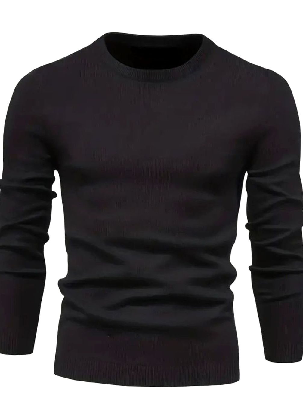 Men's Classic Crew-Neck Slim-Fit Knitted Sweater - Black