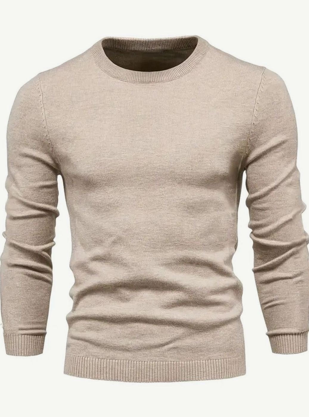 Men's Classic Crew-Neck Slim-Fit Knitted Sweater - Khaki