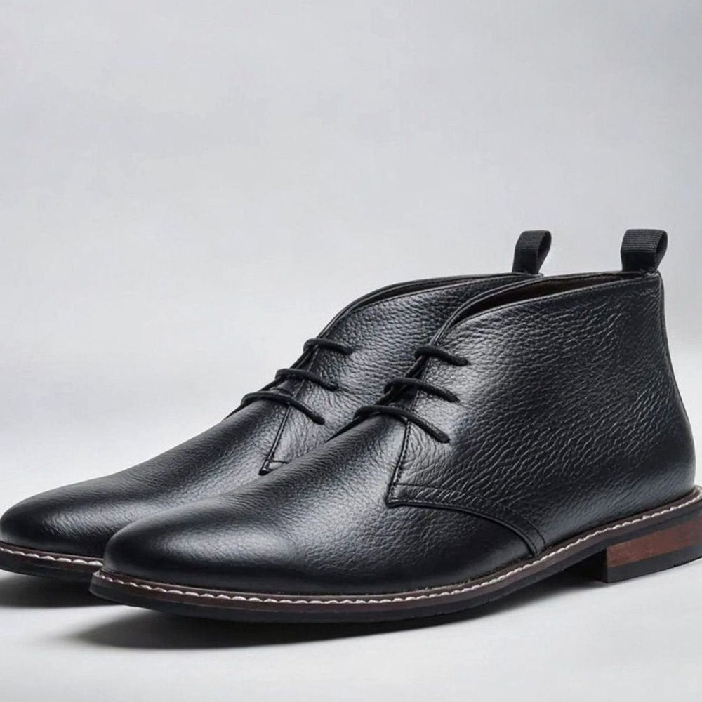 Men's Classic Lace-Up Faux Leather Chukka Boots - Black