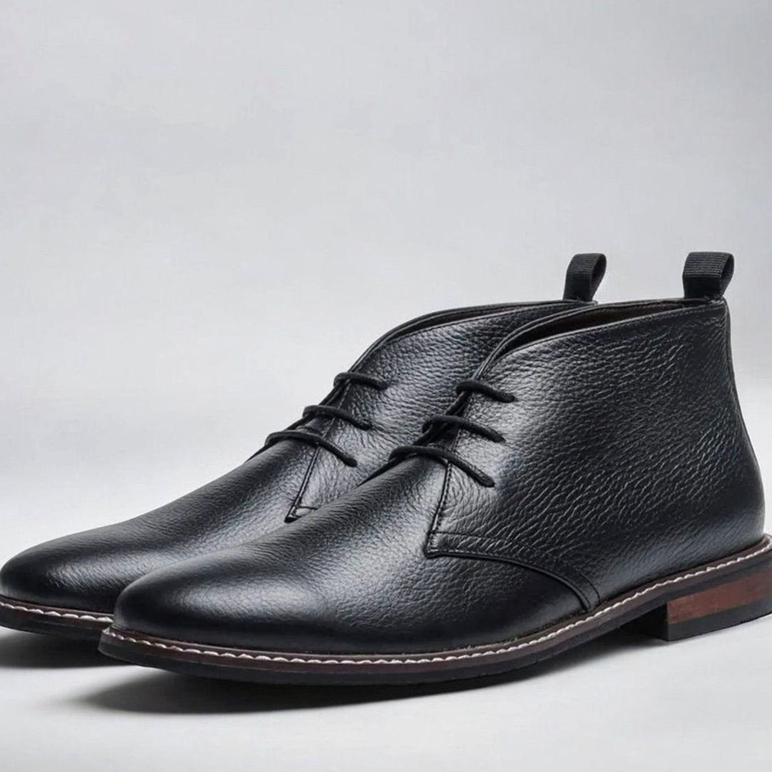 Men's Classic Lace-Up Faux Leather Chukka Boots - Black