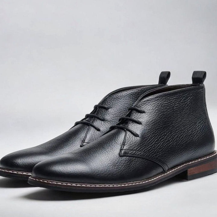 Men's Classic Lace-Up Faux Leather Chukka Boots - Black