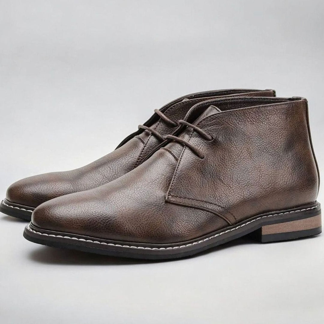 Men's Classic Lace-Up Faux Leather Chukka Boots - Dark Brown