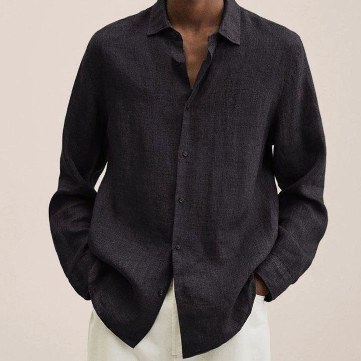 Men's Classic Long-Sleeve Button-Up Shirt, Black - Black