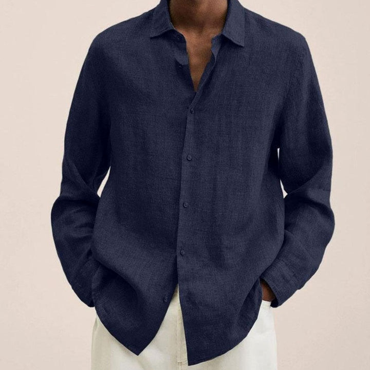 Men's Classic Long-Sleeve Button-Up Shirt, Black - Navy Blue