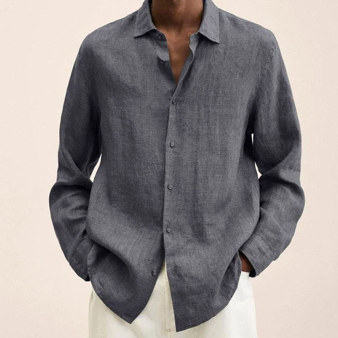 Men's Classic Long-Sleeve Button-Up Shirt, Black - Grey