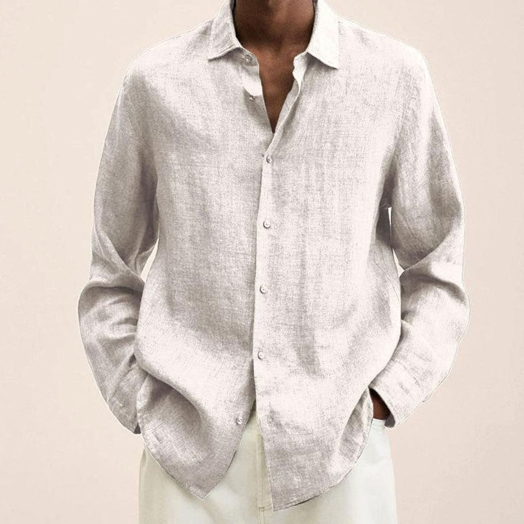 Men's Classic Long-Sleeve Button-Up Shirt, Black - White