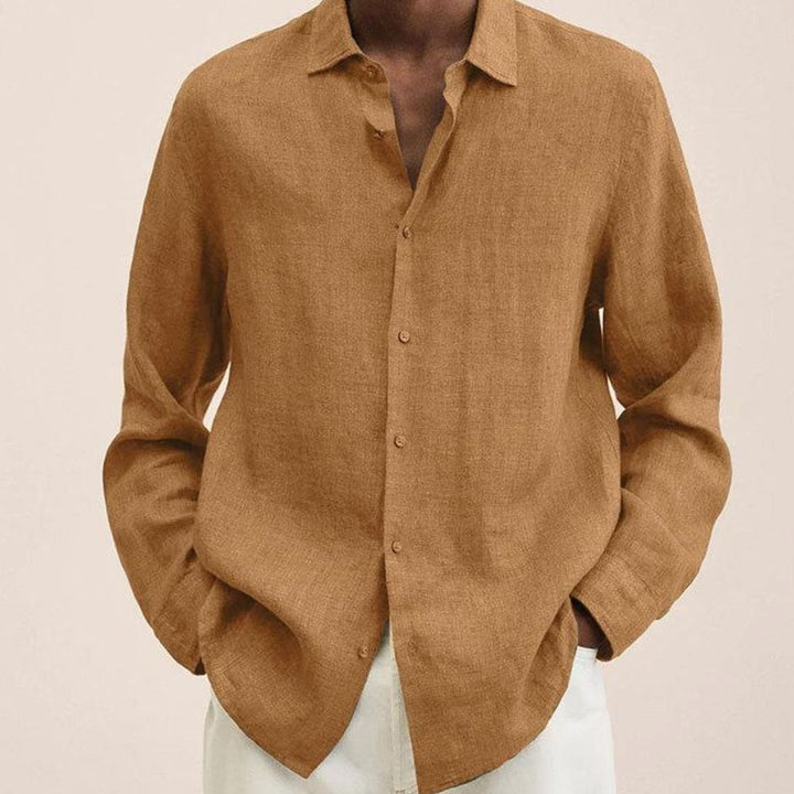 Men's Classic Long-Sleeve Button-Up Shirt, Black - Dark Gold