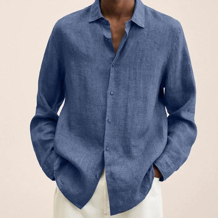 Men's Classic Long-Sleeve Button-Up Shirt, Black - Blue