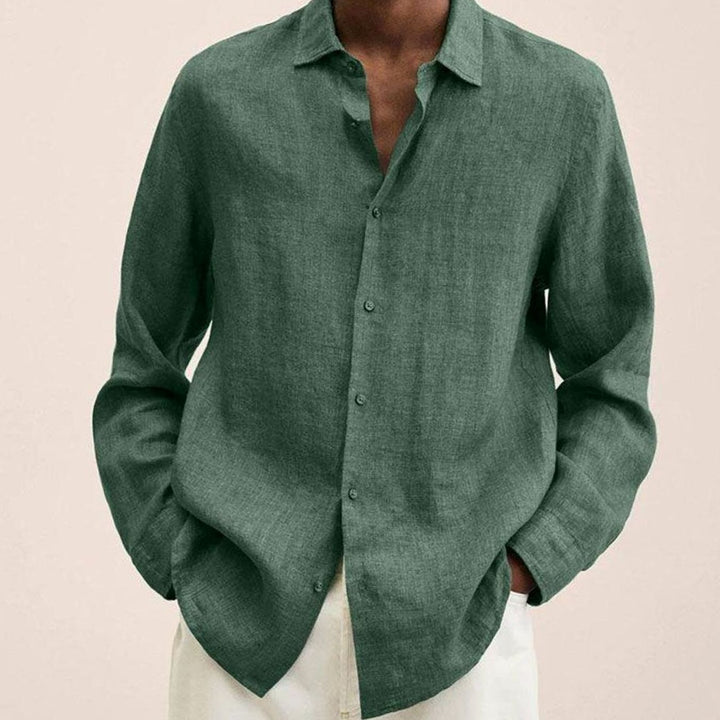 Men's Classic Long-Sleeve Button-Up Shirt, Black - Green