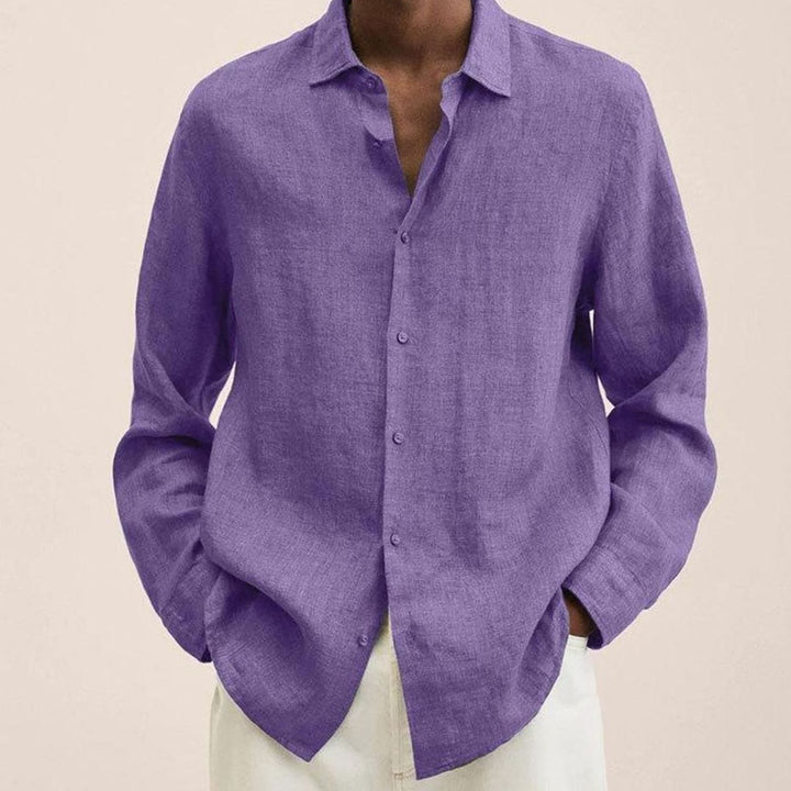 Men's Classic Long-Sleeve Button-Up Shirt, Black - Purple