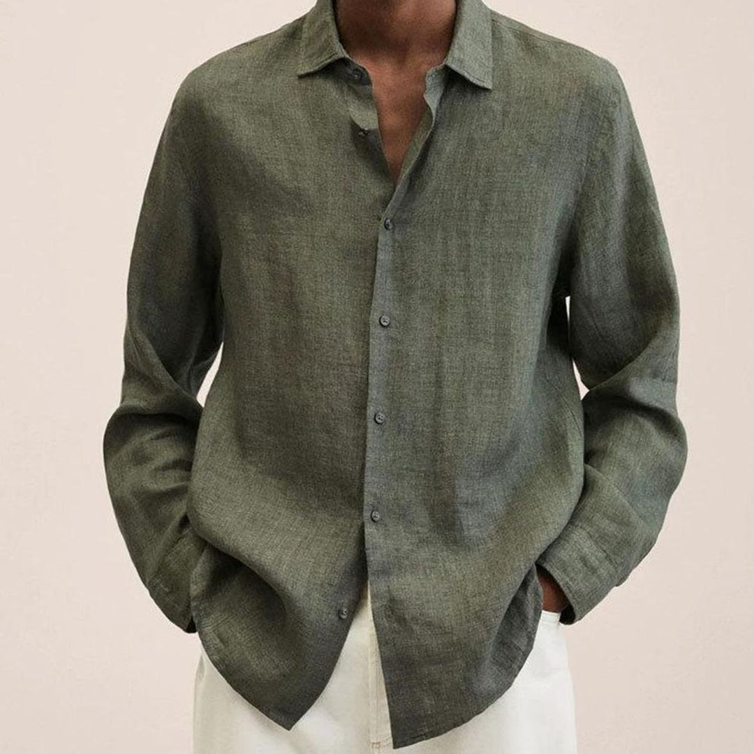 Men's Classic Long-Sleeve Button-Up Shirt, Black - Dark Green