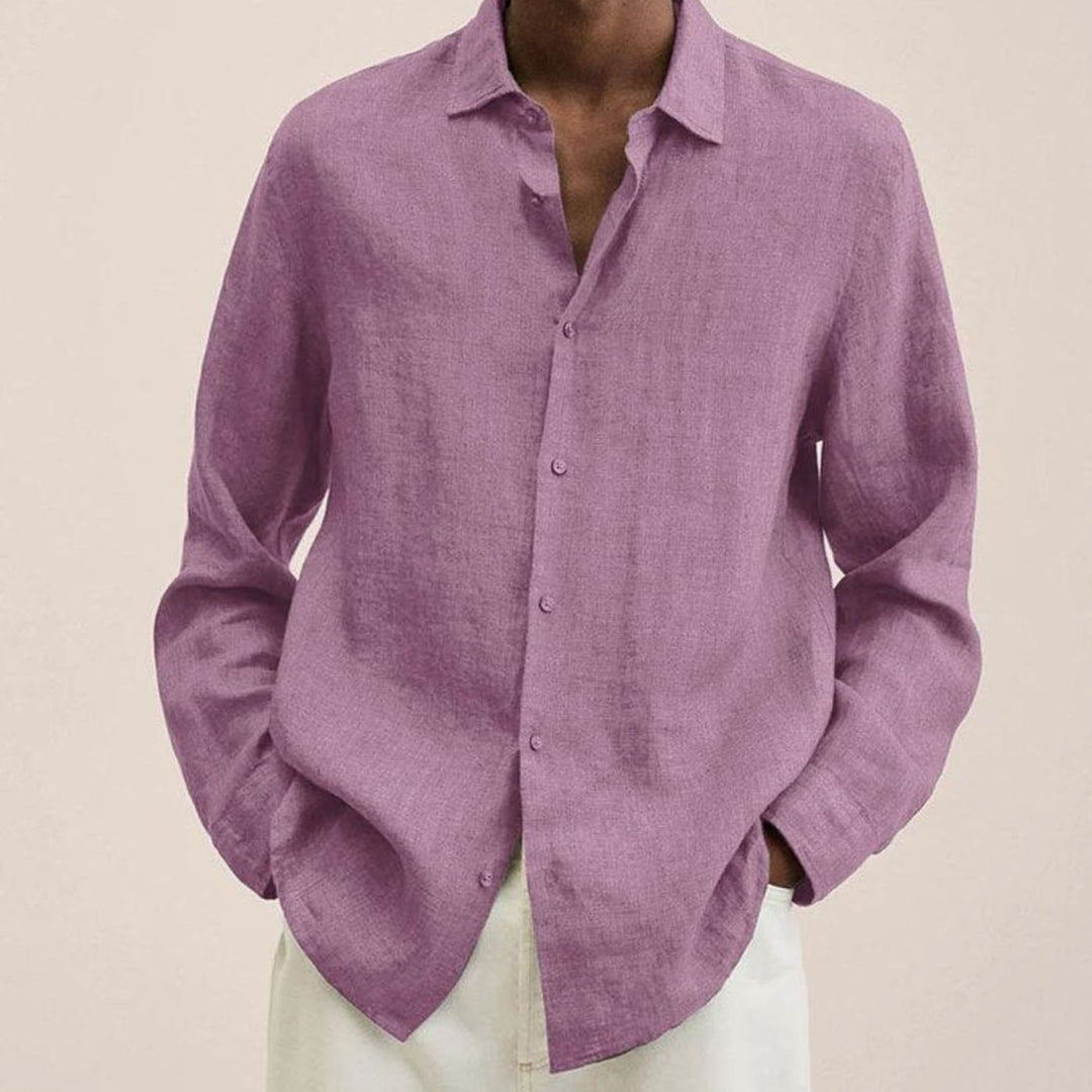 Men's Classic Long-Sleeve Button-Up Shirt, Black - Pink