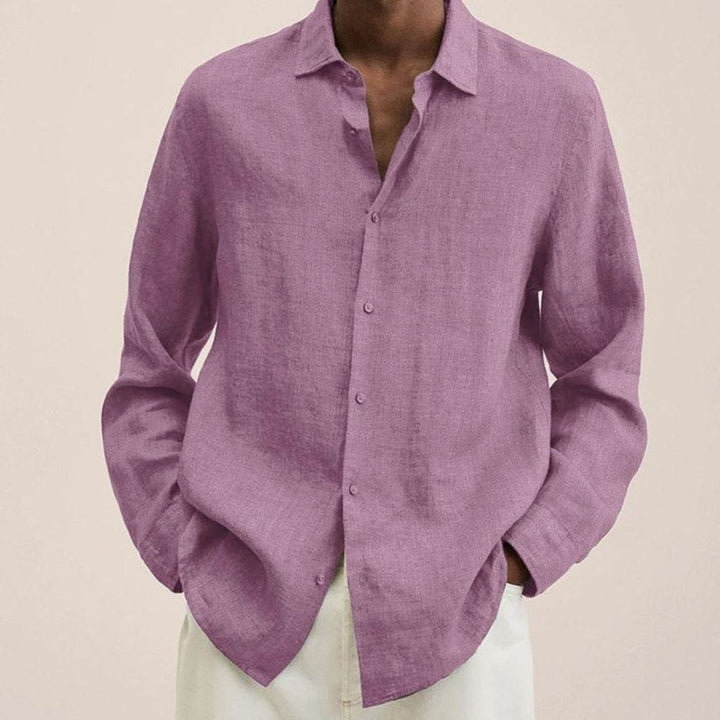 Men's Classic Long-Sleeve Button-Up Shirt, Black - Pink