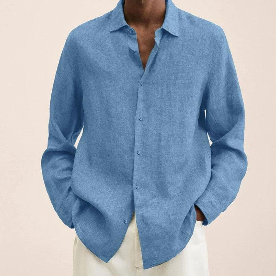 Men's Classic Long-Sleeve Button-Up Shirt, Black - Light Blue