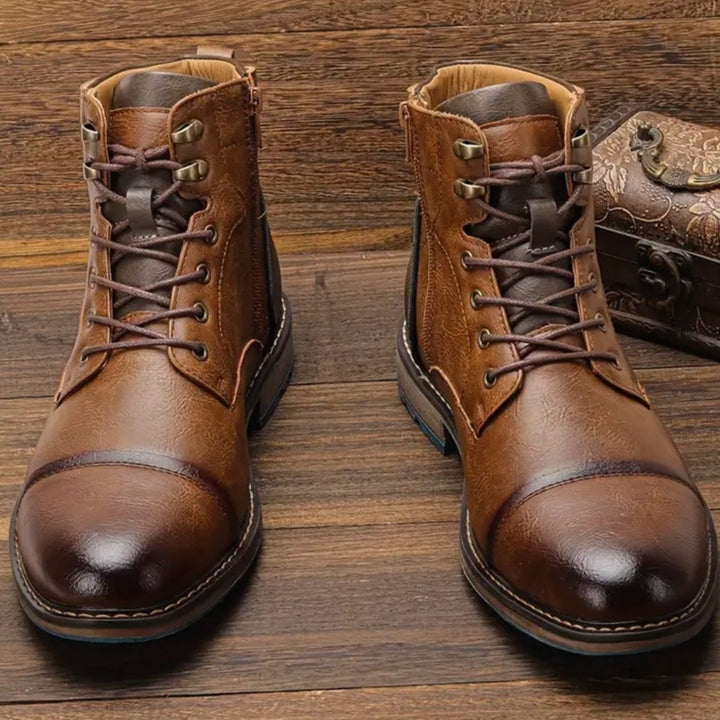 Men's Classic Round-Toe Lace-Up Leather Ankle Boots