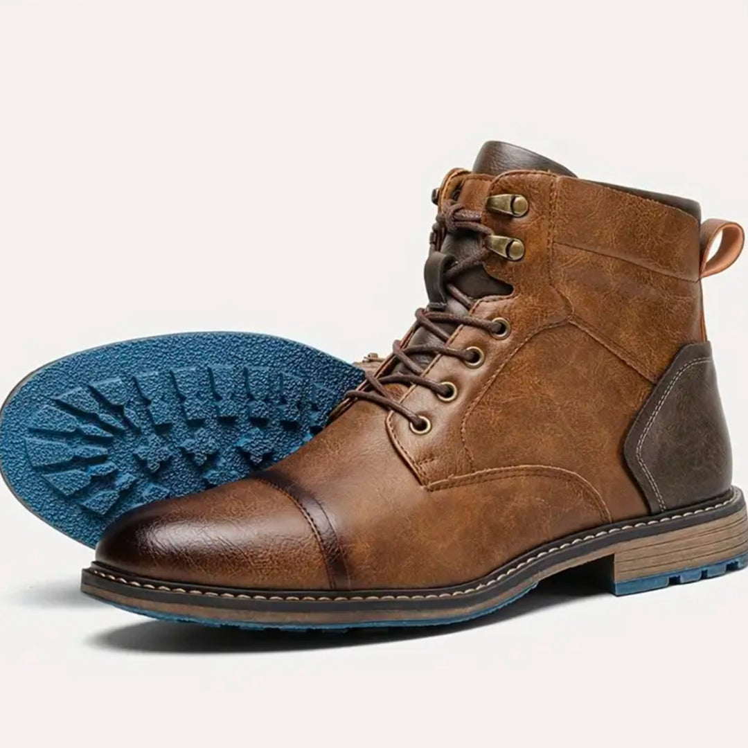 Men's Classic Round-Toe Lace-Up Leather Ankle Boots