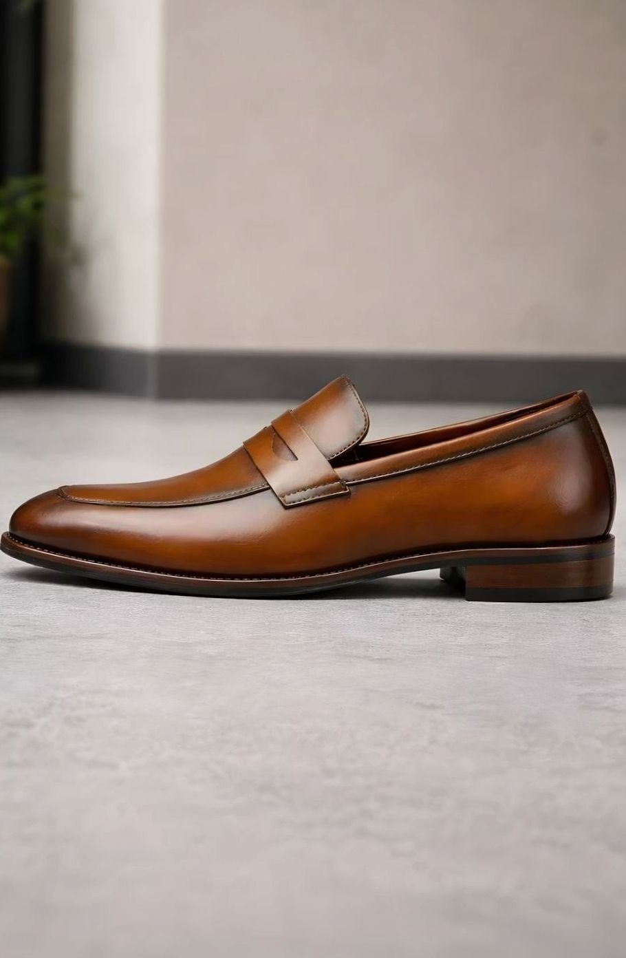Men's Classic Slip-On Penny Loafer Dress Shoes, Tan Brown