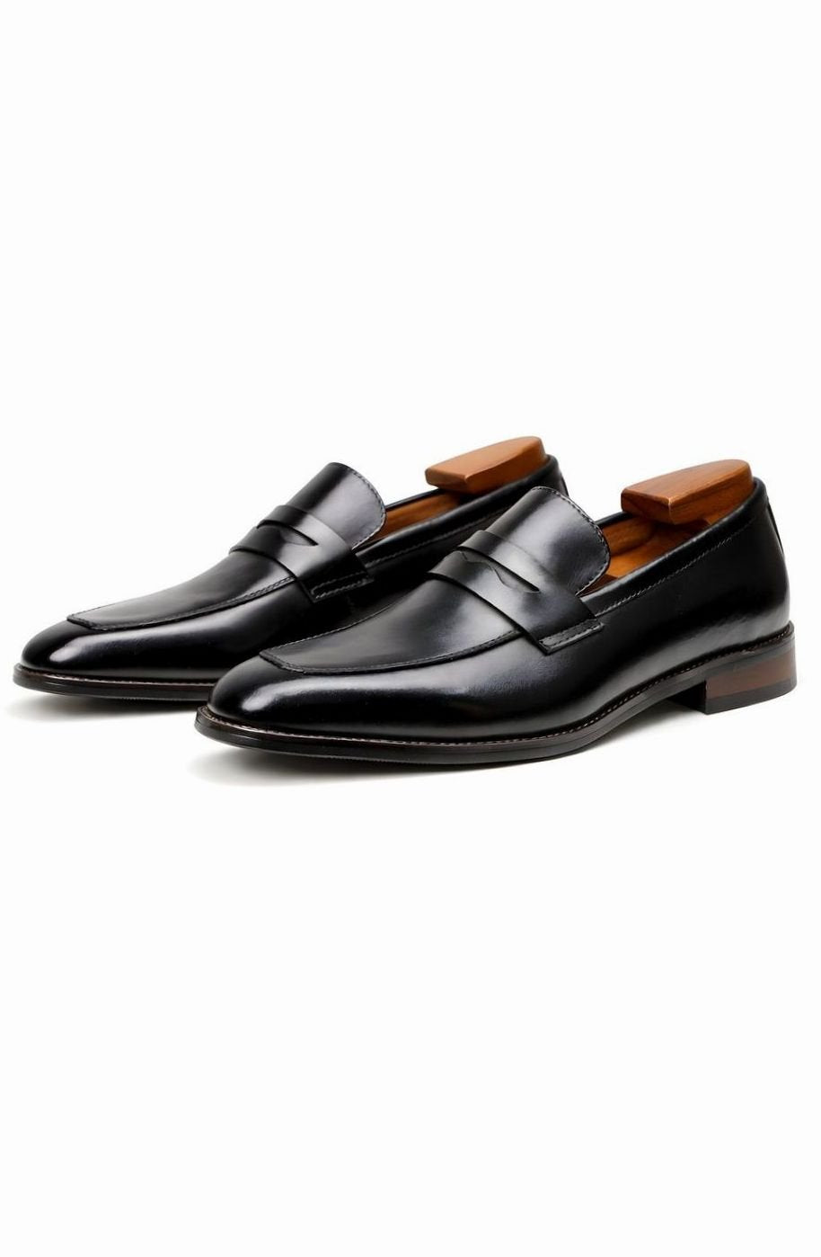 Men's Classic Slip-On Penny Loafer Dress Shoes, Tan Brown - Black