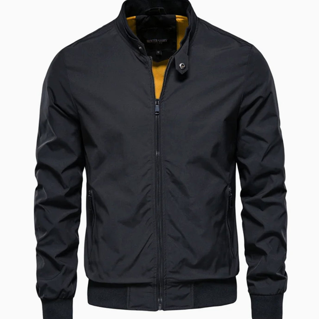 Men's Classic Zip-Up Stand-Collar Bomber Jacket - Black