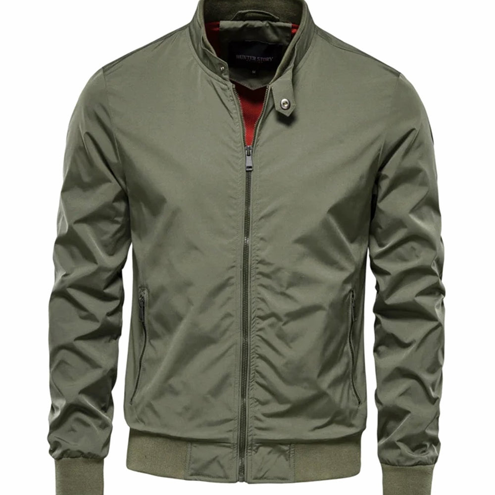 Men's Classic Zip-Up Stand-Collar Bomber Jacket - Green