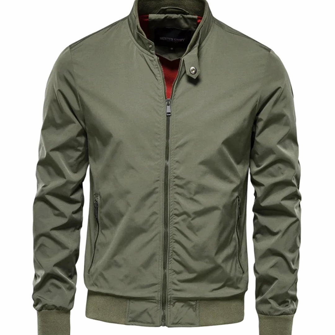 Men's Classic Zip-Up Stand-Collar Bomber Jacket - Green