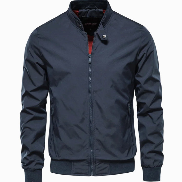 Men's Classic Zip-Up Stand-Collar Bomber Jacket - Blue