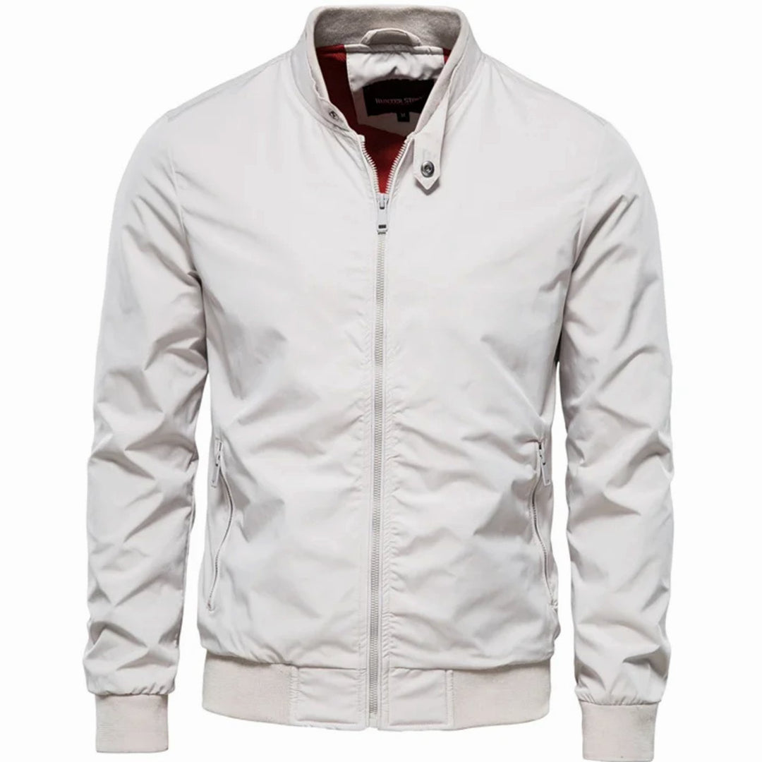 Men's Classic Zip-Up Stand-Collar Bomber Jacket - White
