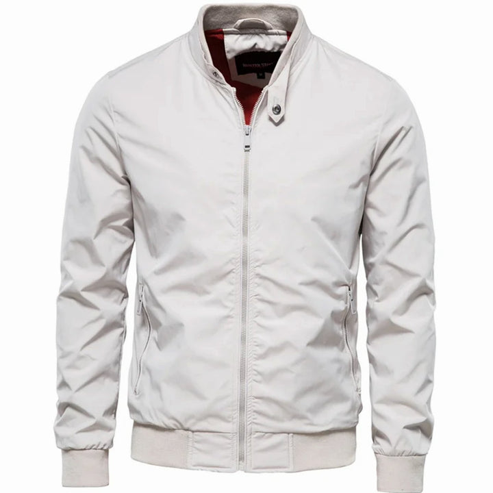 Men's Classic Zip-Up Stand-Collar Bomber Jacket - White