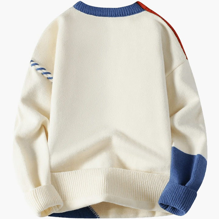 Men's Colour Block Cable Knit Patchwork Crew Neck Jumper