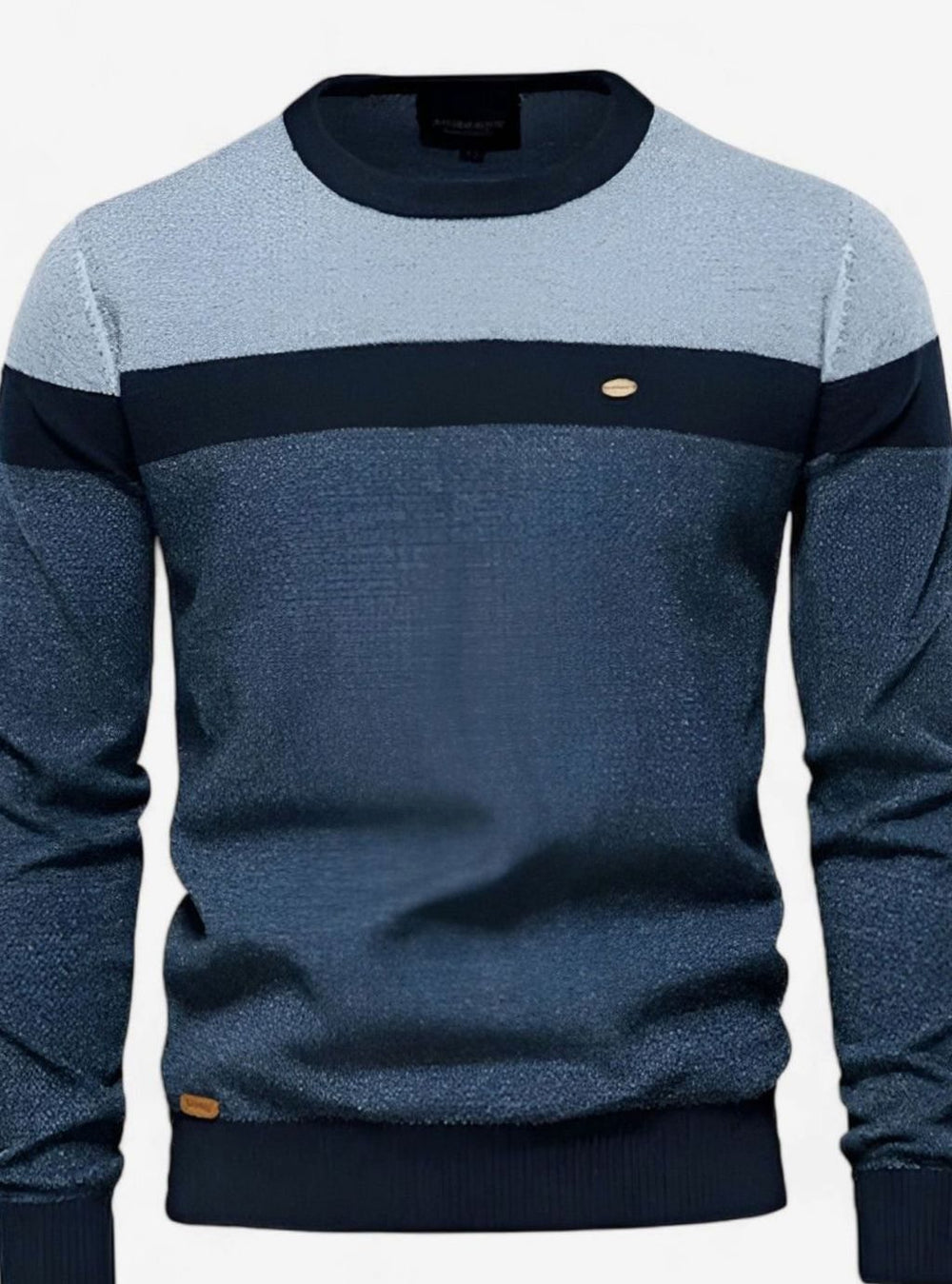 Men's Colour Block Cotton Knitted Sweater Crew Neck Pullover - Navy
