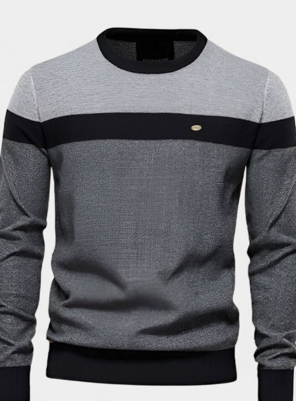 Men's Colour Block Cotton Knitted Sweater Crew Neck Pullover - Dark Grey