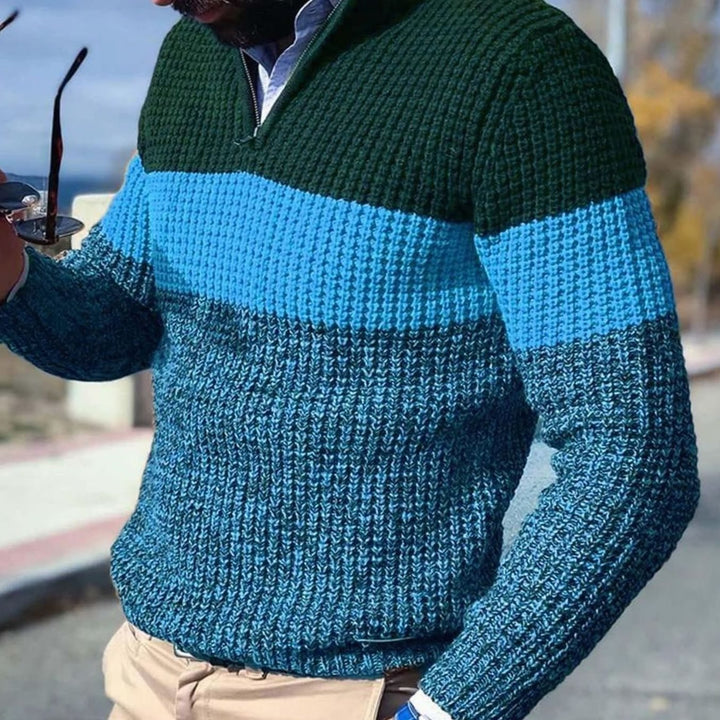 Men's Colour-Block Quarter-Zip Knitted Sweater