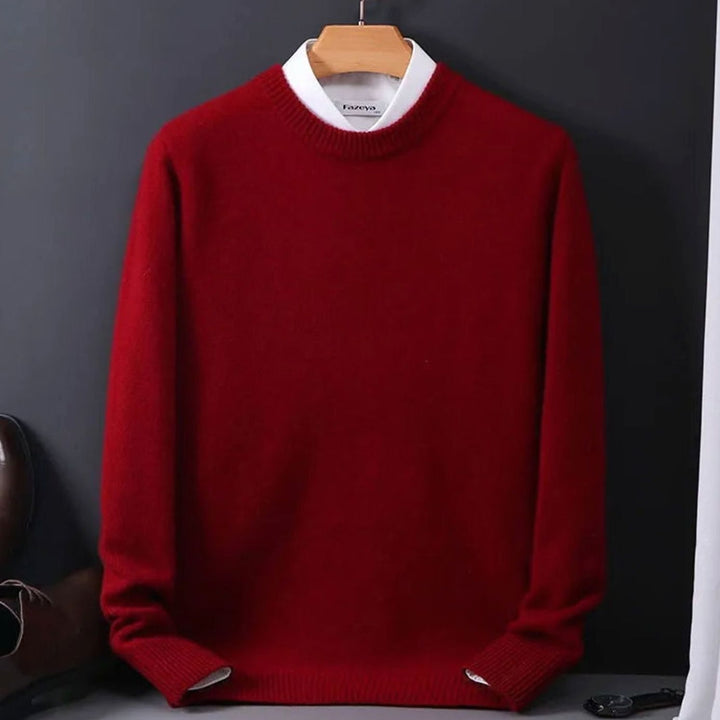 Men's Crew-Neck Knitted Sweater Soft Cashmere-Feel Pullover - Red