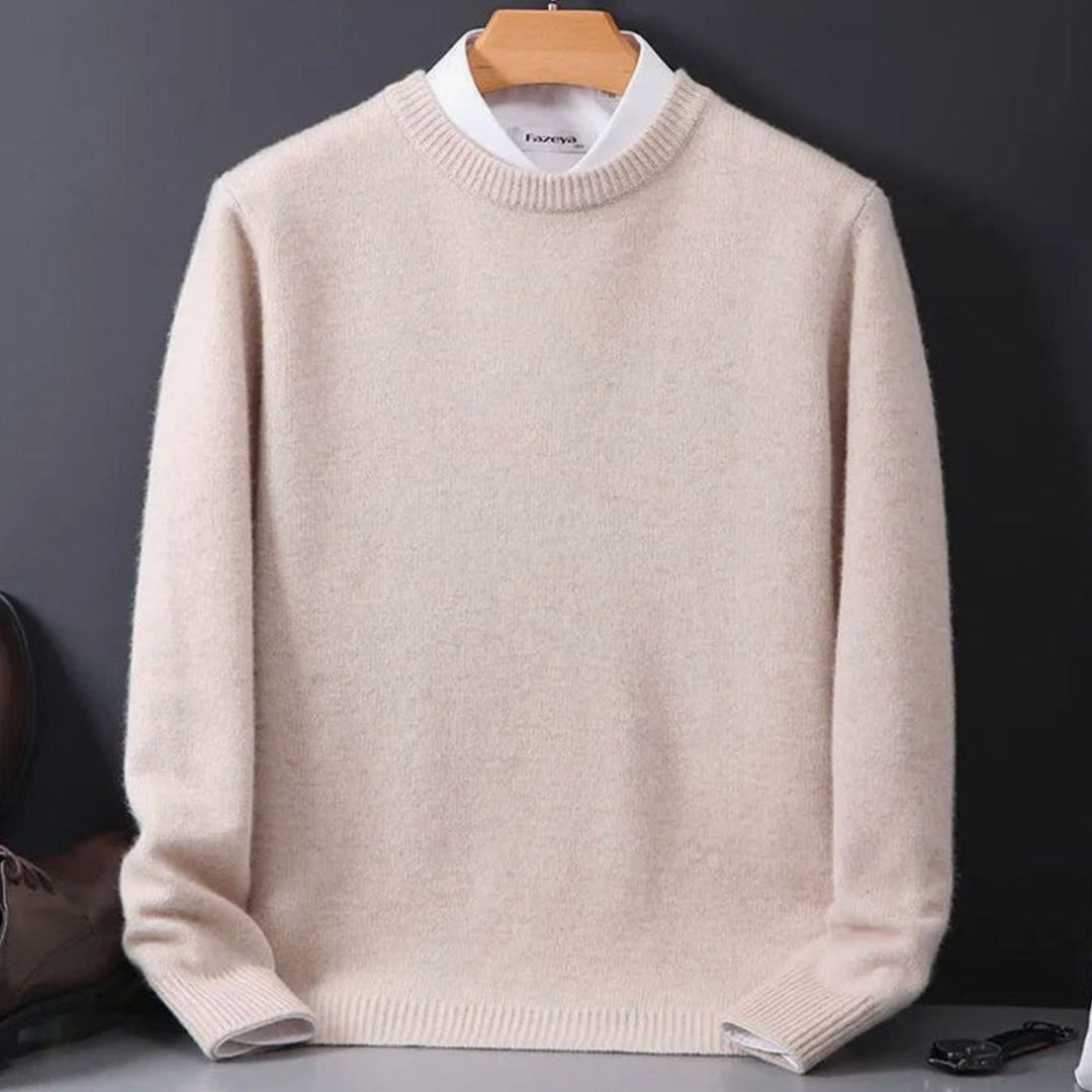 Men's Crew-Neck Knitted Sweater Soft Cashmere-Feel Pullover - Beige