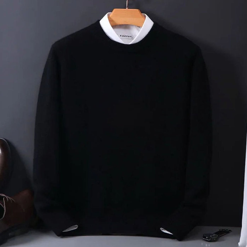 Men's Crew-Neck Long-Sleeve Knit Casual Jumper - Black