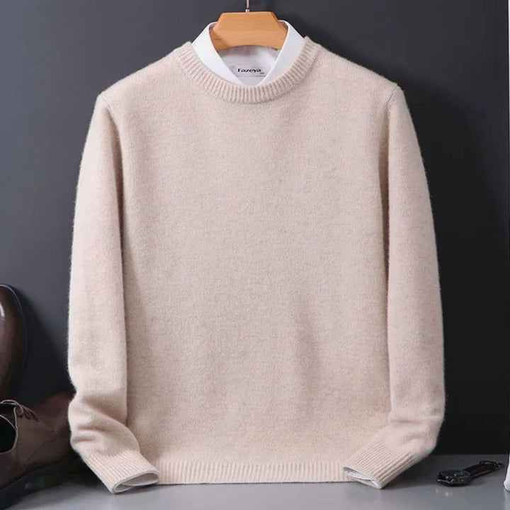 Men's Crew-Neck Long-Sleeve Knit Casual Jumper - Beige