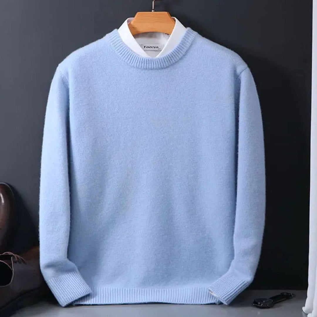Men's Crew-Neck Long-Sleeve Knit Casual Jumper - Light Blue