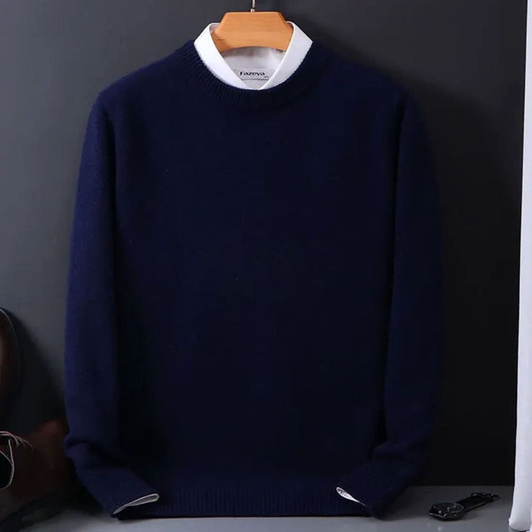 Men's Crew-Neck Long-Sleeve Knit Casual Jumper - Navy Blue
