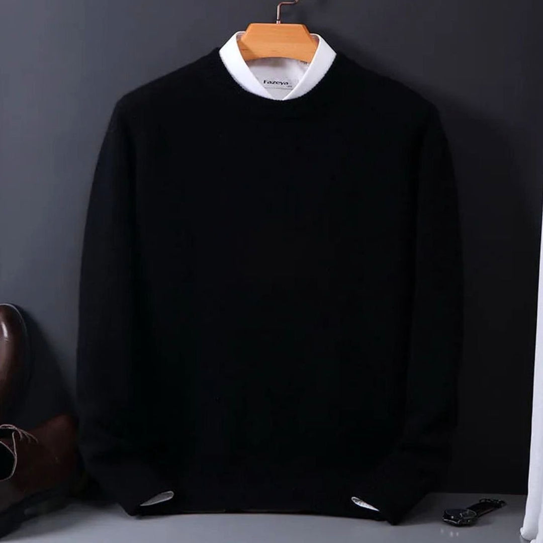 Men's Crew-Neck Oversize Knitted Sweater - Black